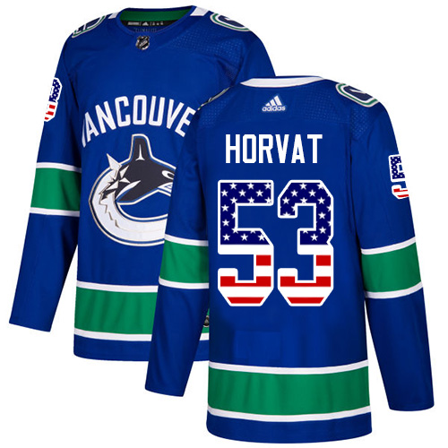 Adidas Canucks #53 Bo Horvat Blue Home Authentic USA Flag Stitched NHL Jersey - Click Image to Close